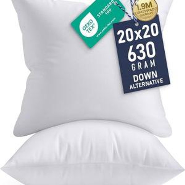 Utopia Bedding 20x20 Pillow Inserts, Set of 2, White – Indoor Decorative Throw Pillows for Bed, Sofa & Couch – Soft, Supportive & Fluffy Cushion Inserts