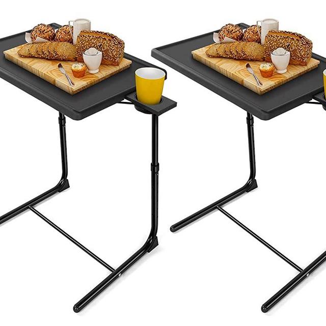 LORYERGO TV Tray Table - Adjustable TV Dinner Tray Tables with 6 Height & 3 Tilt Angle, Folding TV Trays with Cup Holder for Bed & Sofa, Multifunctional TV Table Tray for Eating & Reading(2 Pack)