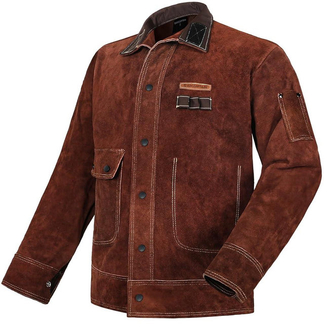 ARCCAPTAIN Leather Welding Jacket, Heavy Duty Welder Jackets with Flame Resistant Split Cowhide Leather for Men Women