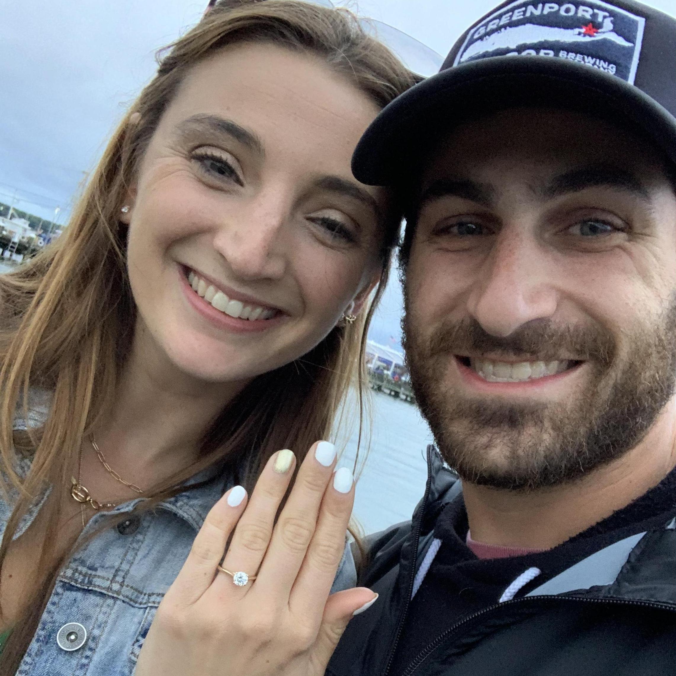 The day we got engaged, on the harbor in downtown Greenport!