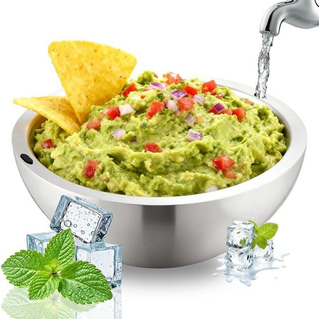 JUSTHERE Dip Chiller Bowl, 70oz Large Capacity Chilled Dip Dish Keep Food Cold, 304 Stainless Steel Ice Bowl for Guacamole Salsa Salad Sauces, Cold or Hot Serving for Buffet & Parties