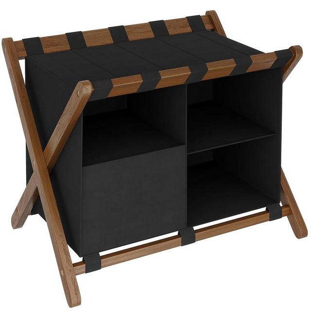Heybly Luggage Rack with Laundry Bag, Suitcase stand with storage,Heavy-Duty Luggage Holder for Guest Room Bedroom Hotel, Holds up to 141 lb,26.4×18.5×20 Inches,Walnut,HLR011WB1