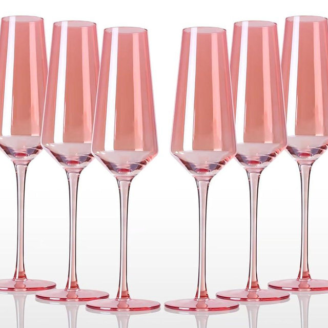comfit 8.5oz Pink Champagne Flutes Set Of 6 - Colored Champagne Glasses Stemmed Coupes Reusable Wedding Toasting Glasses - Rose Bride Wine Glasses For Party Birthday,Wedding,Christmas