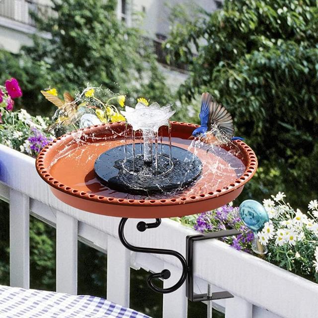 Solar Bird Bath Fountains Deck Mounted Bird Bath Hummingbirds Bird Feeder Adjustable Metal Weather Resistant Outdoor Railings Bird Bath