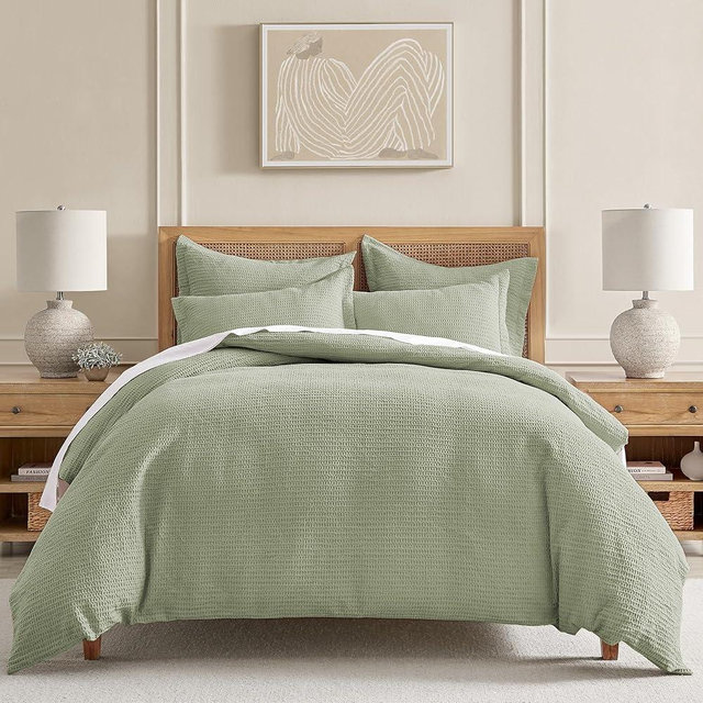 Levtex Home - Cloud Waffle Comforter Set - King Comforter + Two King Pillow Cases - Waffle Weave - Desert Sage - Comforter (106 x 94in.) and Pillow Case (36 x 20in.) - Cotton