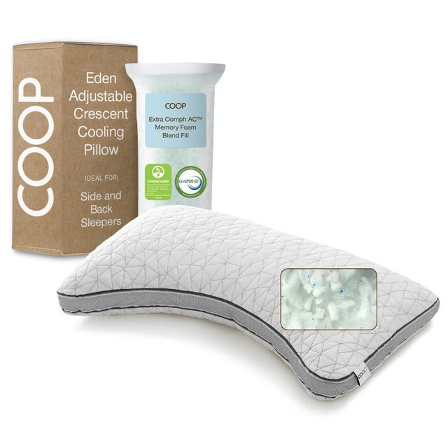 Coop Home Goods Eden Crescent Bed Pillow for Side & Back Sleepers, King Size, Adjustable Medium Soft Memory Foam Pillow with Cooling Gel & Ergonomic Crescent Shape, CertiPUR-US/GREENGUARD Gold