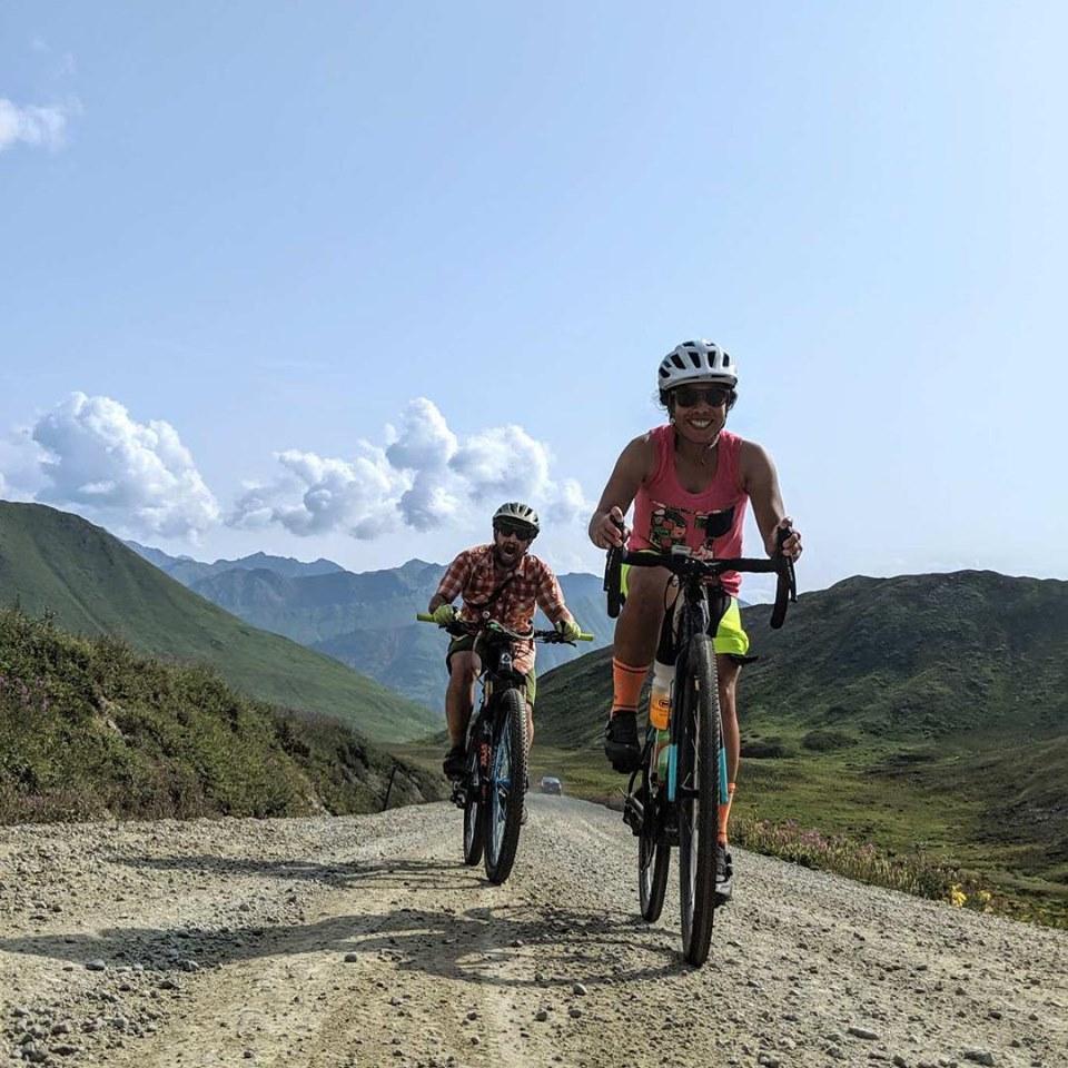 Riding up Hatcher Pass. Race casual.