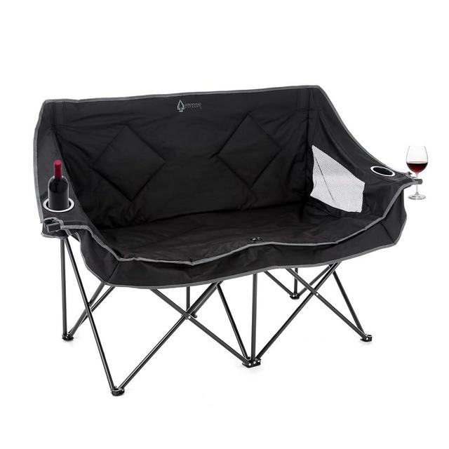 ARROWHEAD OUTDOOR Portable Folding Double Duo Camping Chair Loveseat w/ 2 Cup & Wine Glass Holder