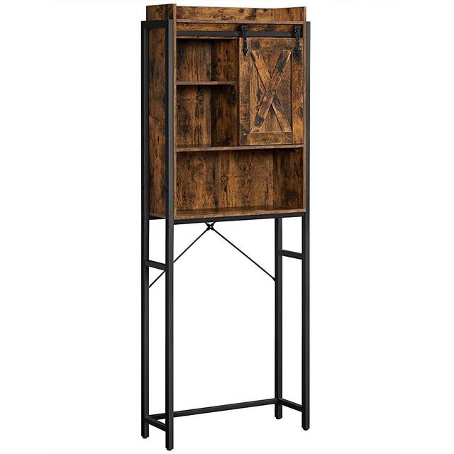 VASAGLE COBADO Over-The-Toilet Storage Cabinet, Space-Saving Bathroom Oragnizer Rack, with Cupboard and Shelves, Steel Frame, Industrial, Rustic Brown and Black UBTS003B01