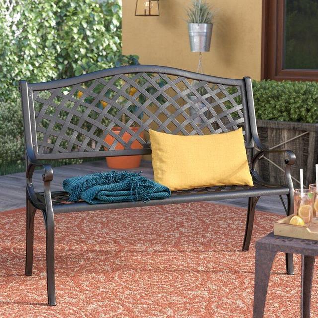Ismenia Checkered Outdoor Cast Aluminum Patio Garden Bench