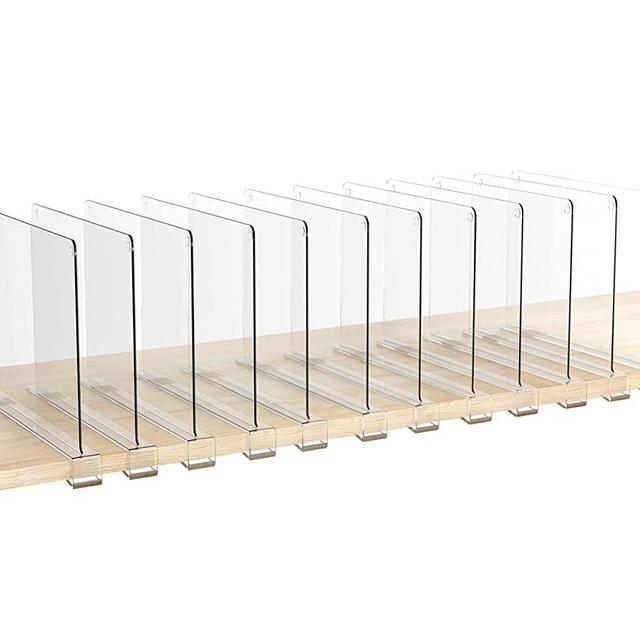 HBlife 12 Pack Clear Shelf Dividers, Vertical Purse Organizer for Closet Perfect for Sweater, Shirts, Handbags in Pantry, Bedroom and Kitchen, Adjustable Acrylic Bookshelf for Organization
