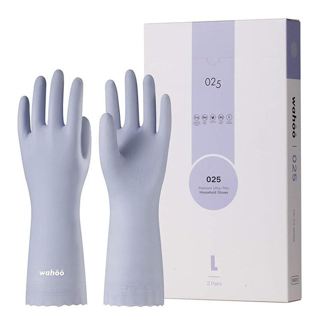 LANON 3 Pairs wahoo Skin-Friendly Cleaning Gloves, Unlined Dishwashing Kitchen Gloves, Reusable, Non-Slip, Icelandic Blue, Medium