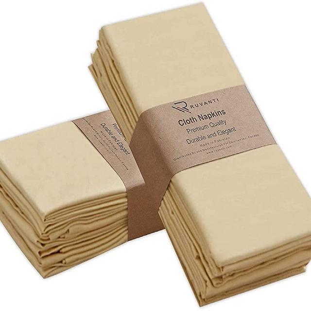 Ruvanti Kitchen Cloth Napkins 12 Pack (18"X18") Dinner Napkins Soft and Comfortable, Reusable Napkins - Durable Linen Napkins - Perfect Table Napkins/Ivory Gold Napkins for Family Dinners, Weddings