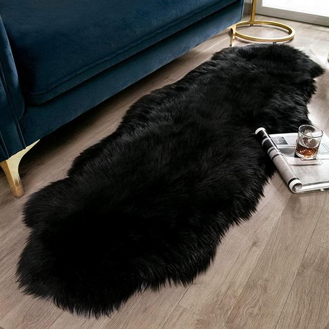Ashler Soft Faux Sheepskin Fur Chair Couch Cover Black Area Rug for Bedroom Floor Sofa Living Room 2 x 6 Feet