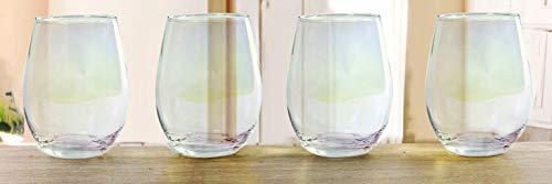 Circleware Radiance Stemless Wine Glasses, Set of 4 Home Party Entertainment Dining Beverage Drinking Glassware Cups for Water, Liquor Whiskey, Beer and Farmhouse Decor Gift, 18.5 oz, White Pearl