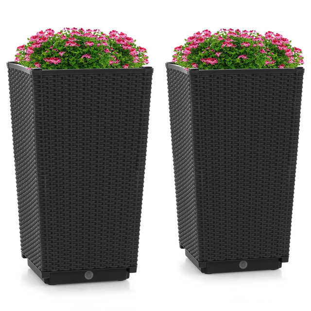 Costway 2PCS Outdoor Wicker Flower Pot 22.5''Tall Planters with Drainage Hole Black