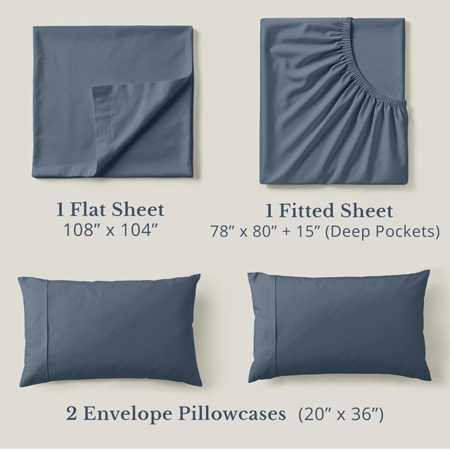 LANE LINEN 100% Organic Cotton Sheets for King Size Bed - Soft Percale Sheets, Breathable Luxury Hotel Style Machine Washable Fully Elasticized Mercerized 15" Deep Pocket King Sheet Set- Estate Blue