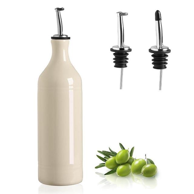 Sweejar Large Ceramic Olive Oil Dispenser Bottle, Opaque Oil Cruet Protects Oil to Reduce Oxidation, Storage Oil, Vinegar, Soy Sauce & Other Liquids, Pack of 1, 24 Fl Oz (Beige)