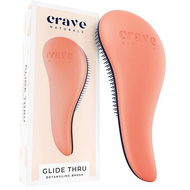 Crave Naturals Glide Thru Detangling Brush for Adults & Kids Hair. Detangler Hairbrush for Natural, Curly, Straight, Wet or Dry Hair. Hair Brushes for Women. Styling Brush (Coral)