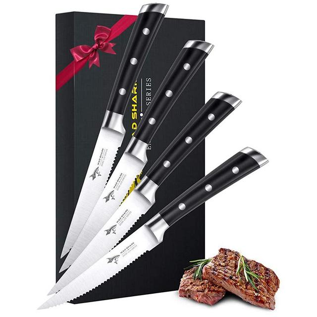 Steak Knives Set of 4,4.5 inch Serrated,Best Quality German High Carbon Stainless Steel Steak Knife Set with Ergonomic Handle,Best for Home Kitchen and Dinner Table