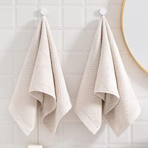 Hand Towels Terry Striped Weave Pattern Ultra Absorbent 100% Cotton Towel for Bathroom(13 X 29 Inch), 2 Pieces, Beige