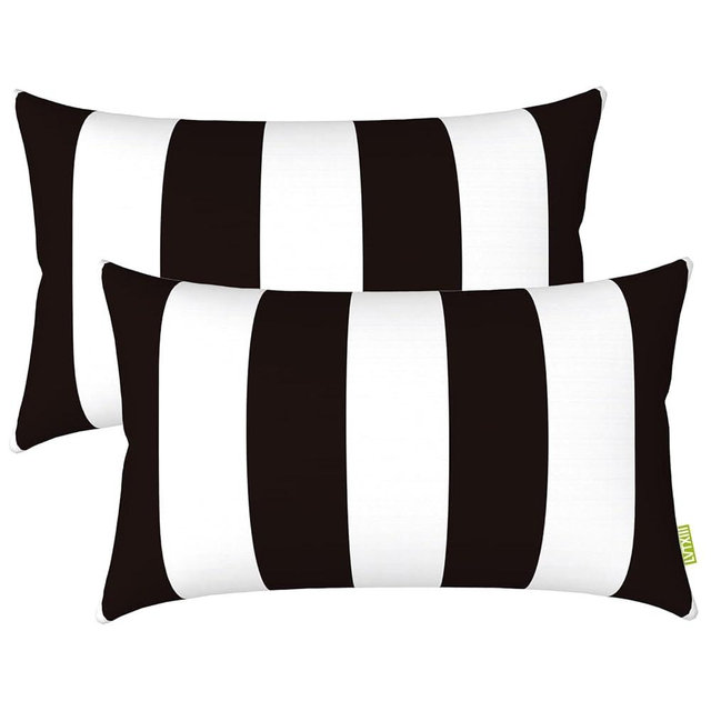 LVTXIII Outdoor/Indoor Lumbar Pillows, Decorative Patio Lumbar Cushions, Fluffy Water Repellent Garden Cushions for Home Patio Coach Sofa Use, 12×20 Inch, Pack of 2, Cabana Black