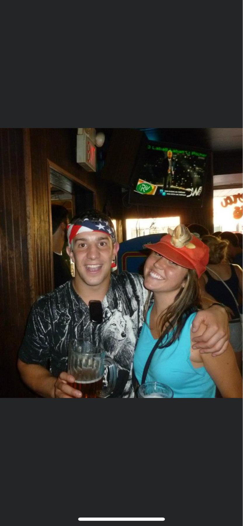 A serendipitous encounter when Katie was celebrating post-exam & Jon was back at MSU after a summer internship in Denver. Pictured here: the infamous “fish hat” that originally attracted her to him.