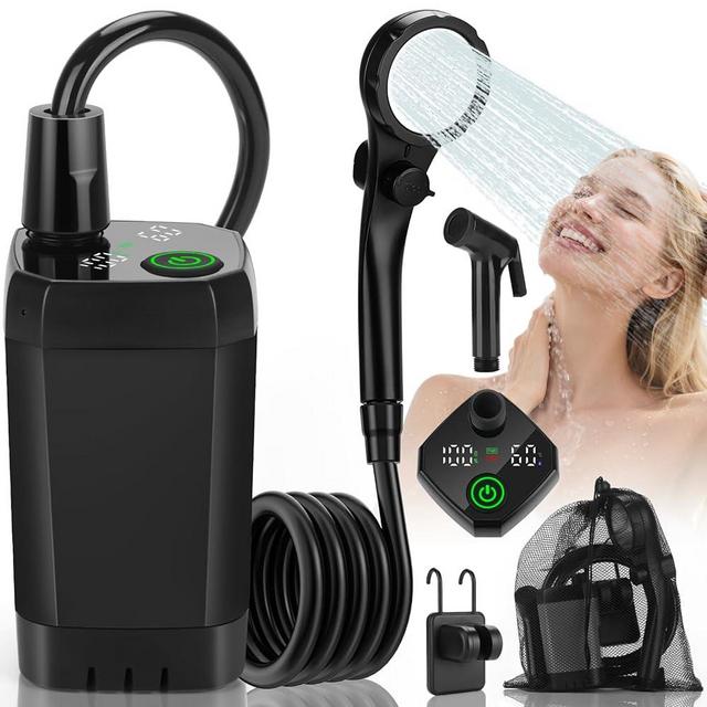 vignuto Portable Shower for Camping, Rechargeable Camping Shower Pump with LED Display of Battery Level and Temperature