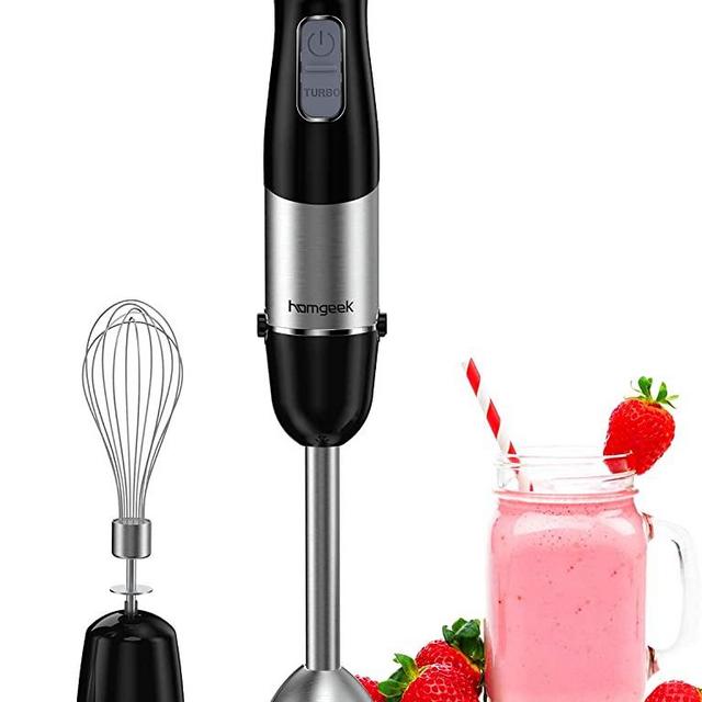 homgeek Immersion Hand Blender,500W 6-Speed Stainless Steel Stick Blender with Egg Beater,for Soups,Sauces,Smoothies, Puree Infant Food,BPA-Free,Black