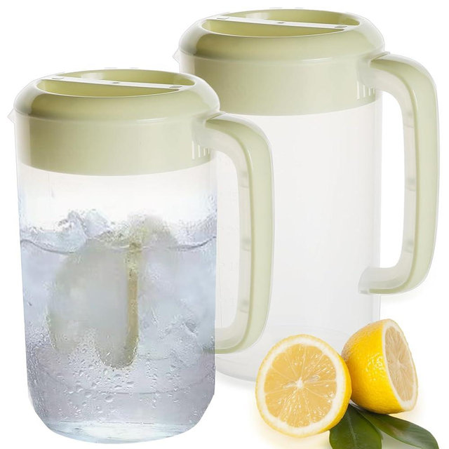 Nexboraque 2 Pack 1 Gallon Plastic Straining Pitcher with Lid, Large Water Pitcher with Handle and Measurements for Cold Drinks, Iced Tea Pitcher for Lemonade, Milk, Juice, Beverages, Green
