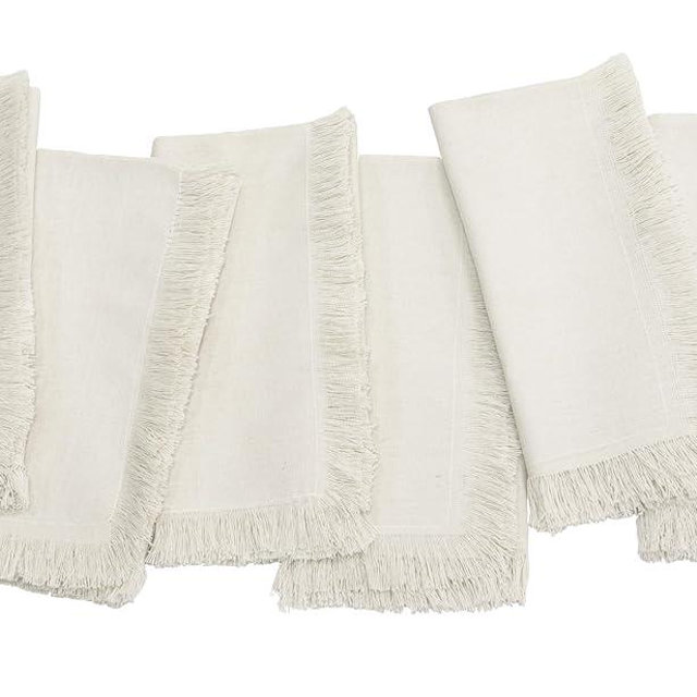 PurpleEssences Cloth Napkins with Fringes, 100% Cotton Spring Easter Summer Table Decor, Set of 6 18x18 Inch Reusable Dinner Napkins for Parties and Weddings - Royal Linen