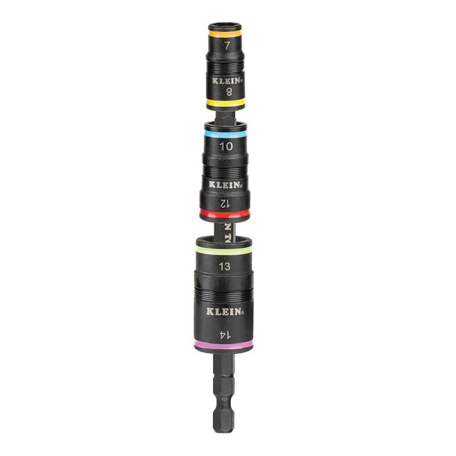 Klein Tools 32933M 6-in-1 Metric Impact Socket Set, 3 Flip Sockets with 7, 8, 10, 12, 13 and 14 mm Nut Driver Sizes, Impact Rated 5-Inch Shaft