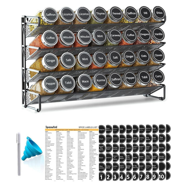 Spice Rack Organizer with 32 Jars, 386 Labels, for Cabinet, Countertop, Pantry or Wall Mount-SpaceAid®