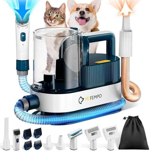 PETEMPO Dog Grooming Vacuum & Blow Dryer, 2.5L Dog Vacuum for Shedding Grooming with 3 Temperature Settings, Pet Vacuum Grooming Kit for Dogs & Cats