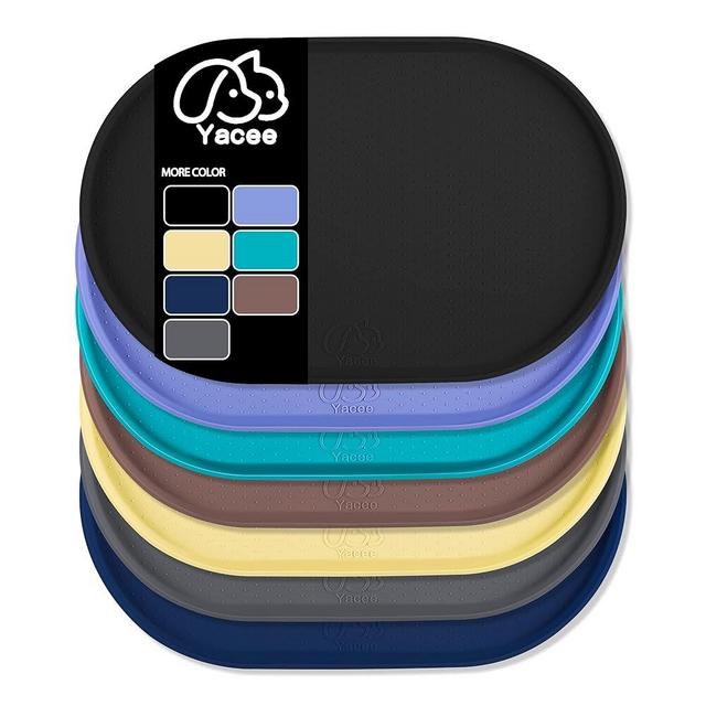 Yacee 100% Waterproof 0.5" Raised Edge BPA Free Silicone Dog Food Mat, Pet Cat Feeding Mats Contain Spills Protects Floors, Placemats for Cats and Dogs Water Bowl Dishwasher. (Small, Black)