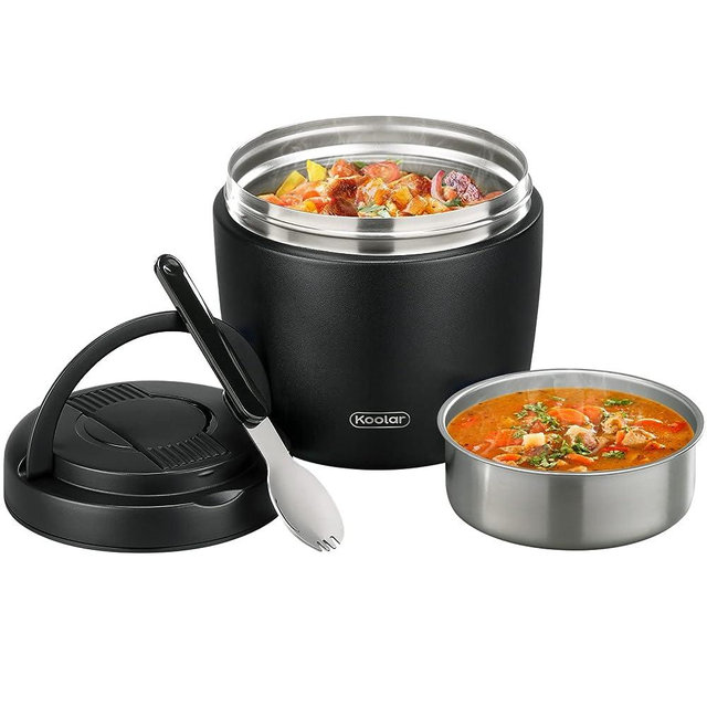 Thermos Food Jar for Hot Food Adults 32OZ Soup Thermos Lunch Containers Wide Mouth Vacuum Insulated Stainless Steel Leakproof Bento Box with Spoon (Black)
