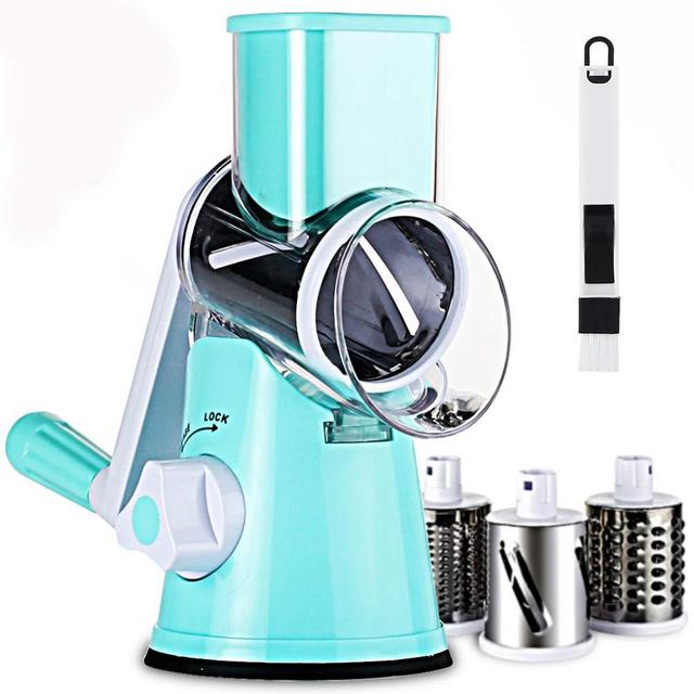 SLC Swift Rotary Drum Grater Vegetable Cheese Cutter Slicer Shredder Grinder with 3 Interchanging Ultra Sharp Cylinders Stainless Steel Drums