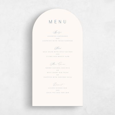 Blue Arch Wedding Menu - Elincourt