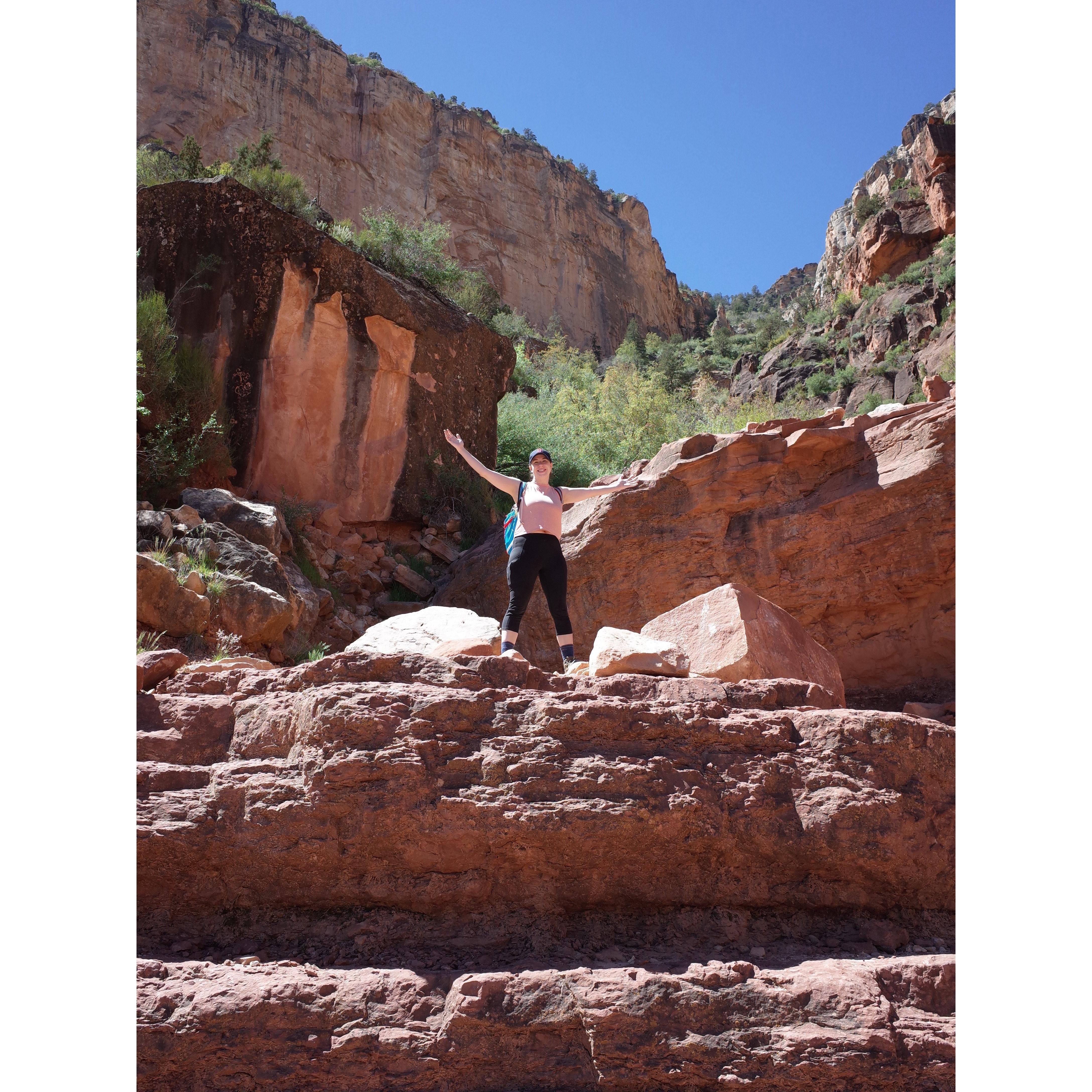 Kendra celebrates in the Grand Canyon