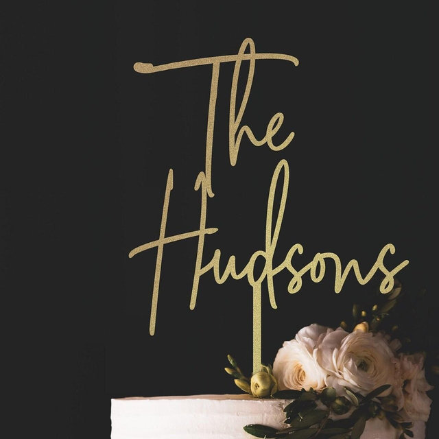Personalized Wedding Cake Topper / Custom Script Cake Topper for Wedding and Anniversary / Customizable Cake Topper / Gold Silver