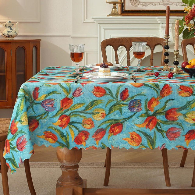 HOMOHEINI Rectangle Waterproof Tablecloth Linen Textured Table Cloth,Stain and Wrinkle Resistant Washable Fabric Table Cover for Dining, Party, Camping and Outdoor, 54 x 78 Inch, Tulip