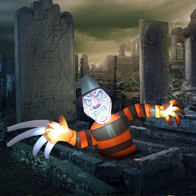 GOOSH 6.5 FT Height Halloween Inflatables Outdoor Zombie with Rotten Face & Long Nails, Blow Up Yard Decoration Clearance with LED Lights Built-in for Holiday/Christmas/Party/Yard/Garden