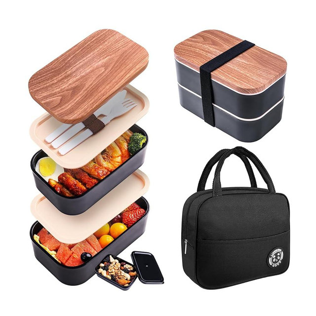 Uybieef Bento Box Adult Lunch Box with Leakproof 54OZ Black