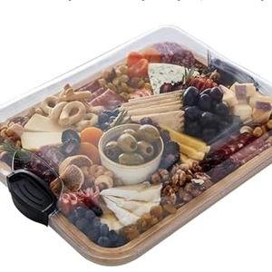 Farberware Build-A-Board Bamboo Cutting Board with Single Storage Compartment, Clear Locking Lid, Black Handles, Perfect for Charcuterie & Snacks