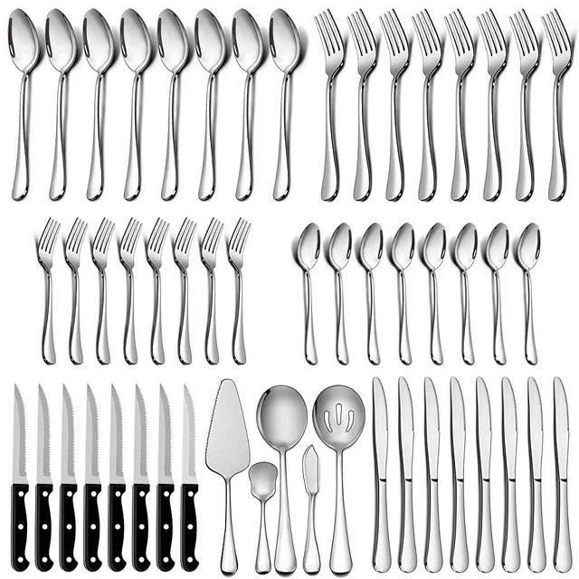 LIANYU 77-Piece Silverware Set with Steak Knives and Serving Utensils, Stainless Steel Flatware Cutlery Set Service for 12, Eating Utensil Set for Home Party Wedding, Dishwasher Safe, Mirror Finished