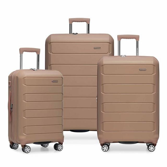 Traveler's Choice Pagosa Indestructible Hardshell Expandable Spinner Luggage, Latte Beige, 3 Piece Set