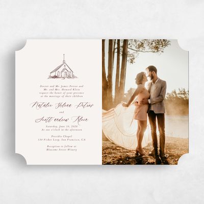 Red Ticket Wedding Invitation - Chapel Landscape