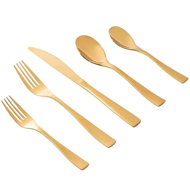 Gibson Elite Holland Road 20-PieceFlatware Silverware Set - Stainless Steel Utensils - Forks, Spoons, Knives - Service for 4 - Gold