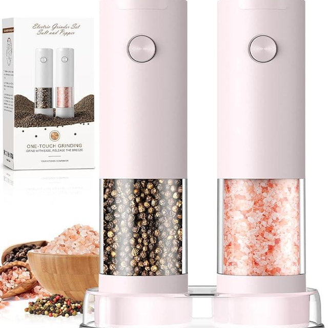 Salt and Pepper Grinder Set Birthday Gifts for Mom Automatic Battery Upgraded Larger Capacity Pink Salt Pepper Set New Apartment Gift for Housewarming White Elephant Gifts for Adults