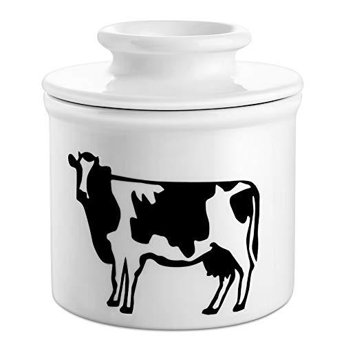 DOWAN Porcelain Butter Keeper Crock, French Butter Dish, Cow Butter Container, No More Hard Butter, White